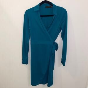 The Limited Emerald Teal Green Long Sleeved Collared Faux Wrap Dress Size Small